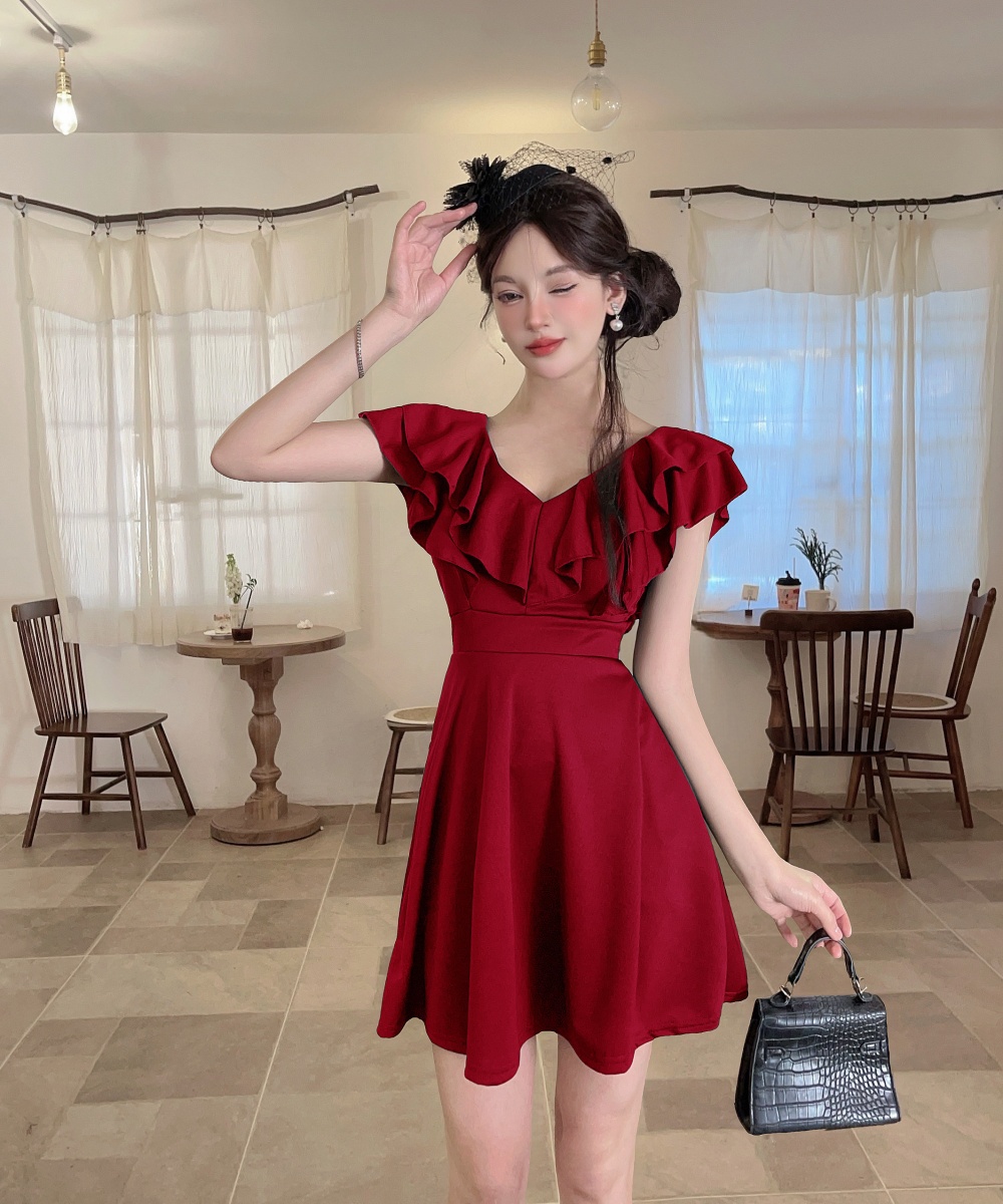 Big skirt lotus leaf edges package hip dress