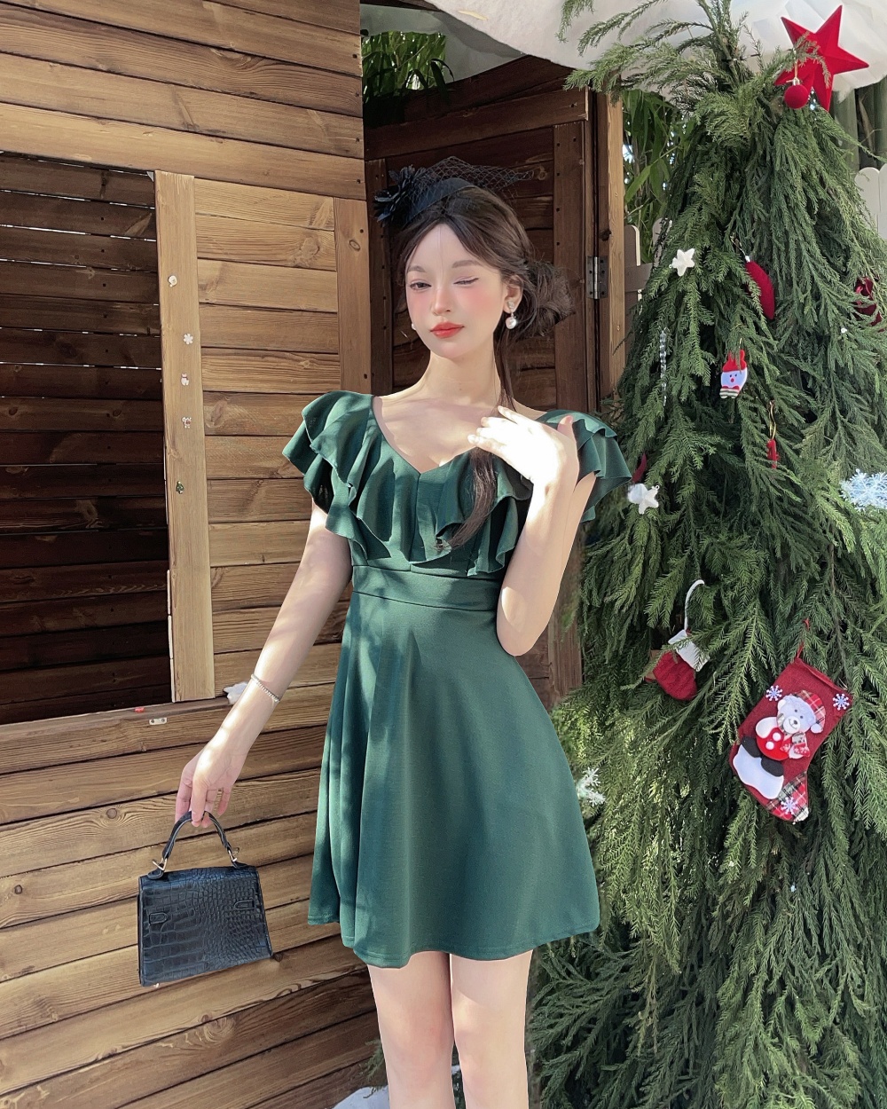 Big skirt lotus leaf edges package hip dress