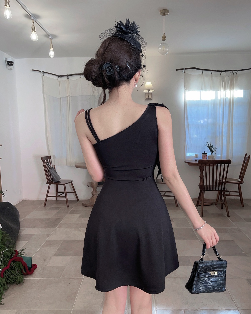 Bottoming short sleeve lotus leaf edges shoulder dress