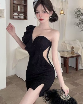 Low-cut package hip short elasticity dress