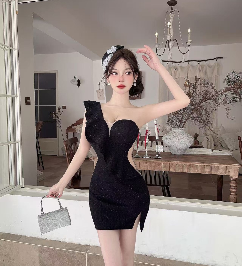 Low-cut package hip short elasticity dress