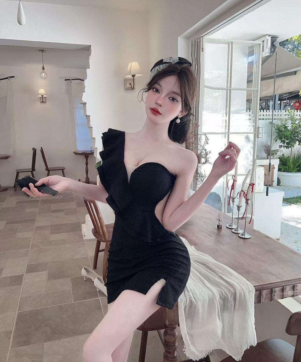 Low-cut package hip short elasticity dress