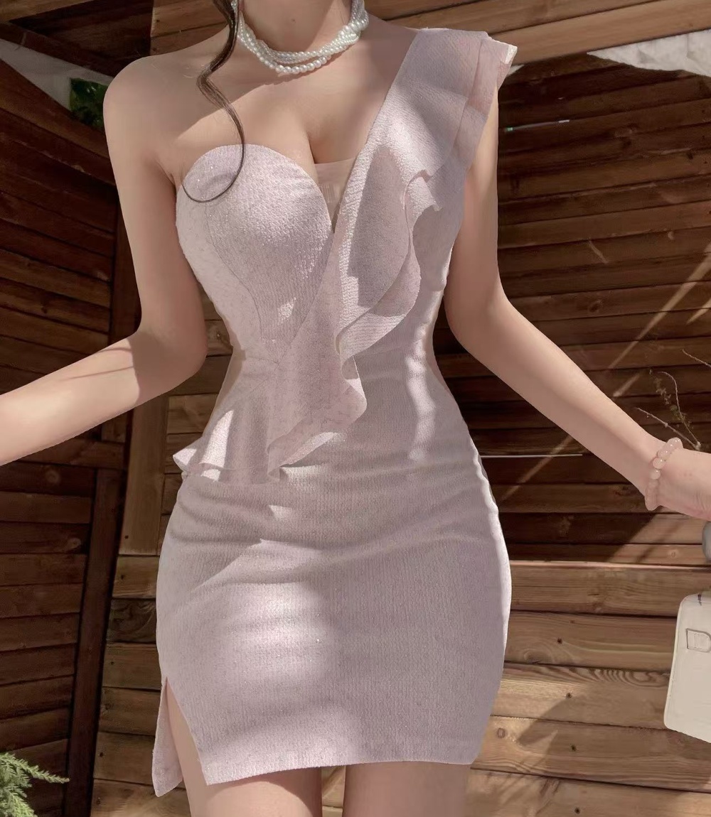 Low-cut package hip short elasticity dress