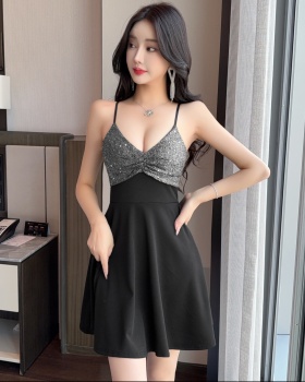 Elasticity bottoming low-cut mixed colors dress