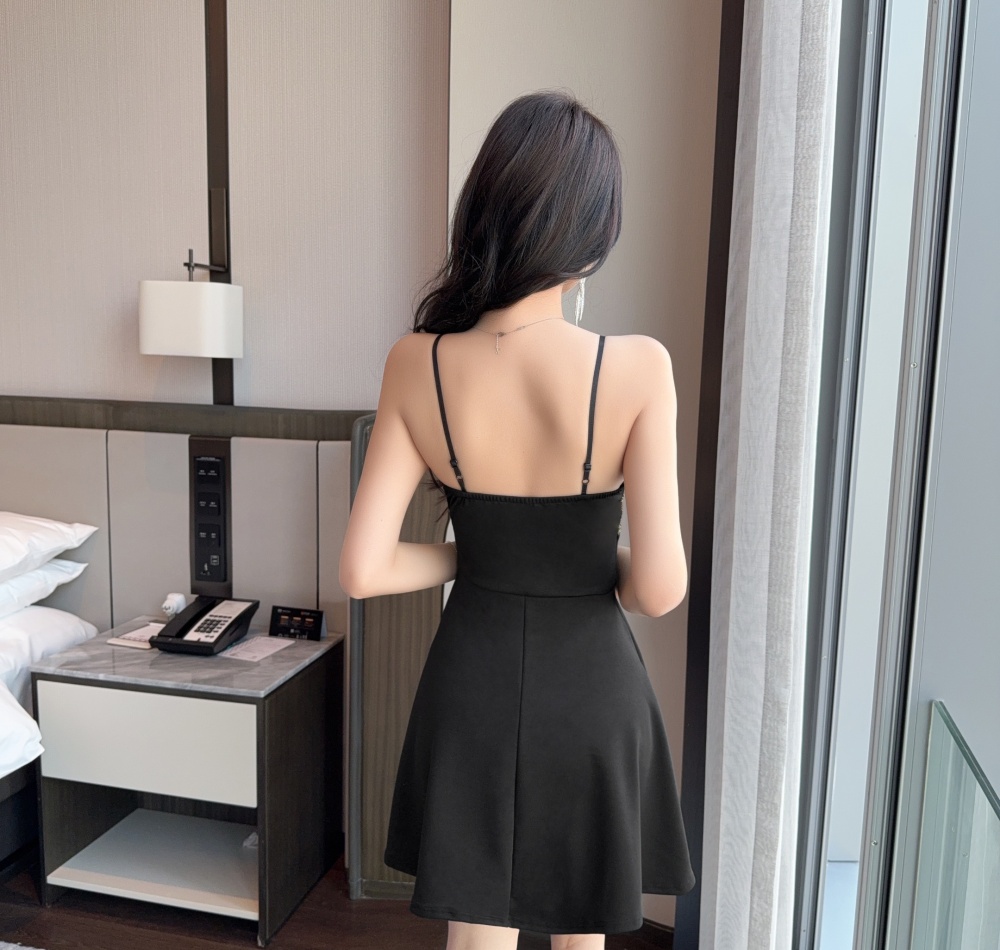 Elasticity bottoming low-cut mixed colors dress