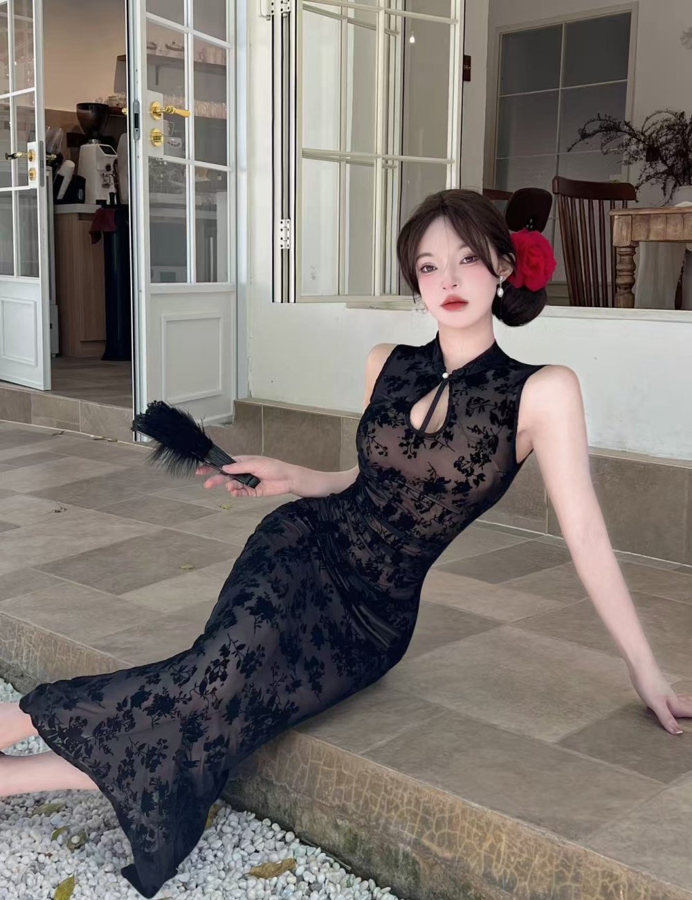 Lace tight dress long bottoming cheongsam