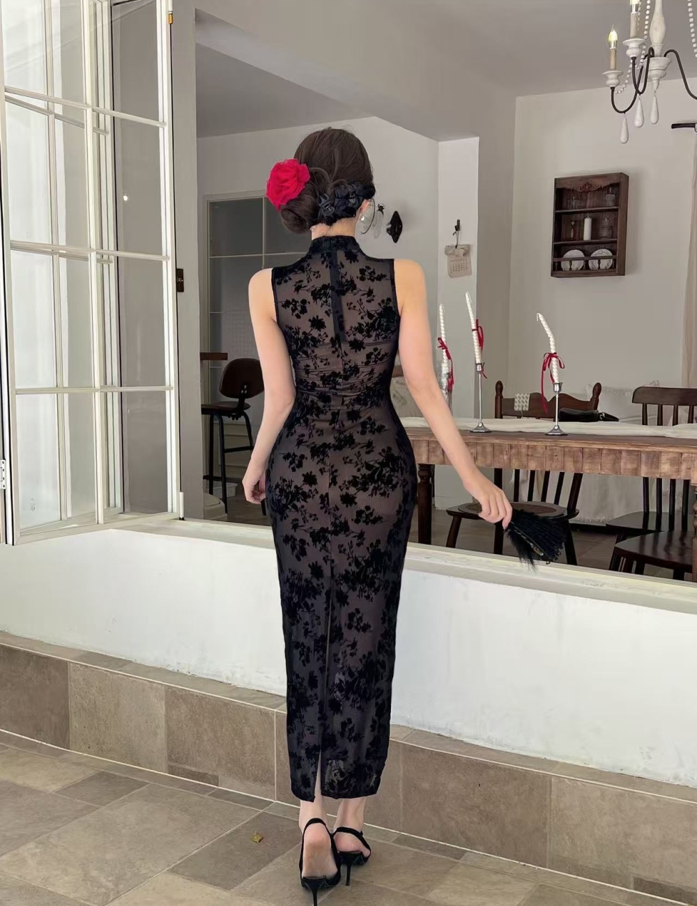 Lace tight dress long bottoming cheongsam