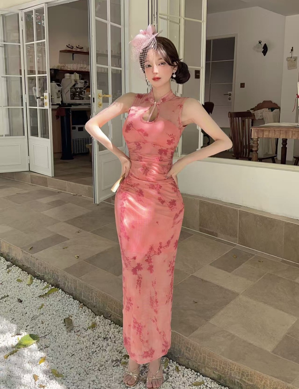 Lace tight dress long bottoming cheongsam