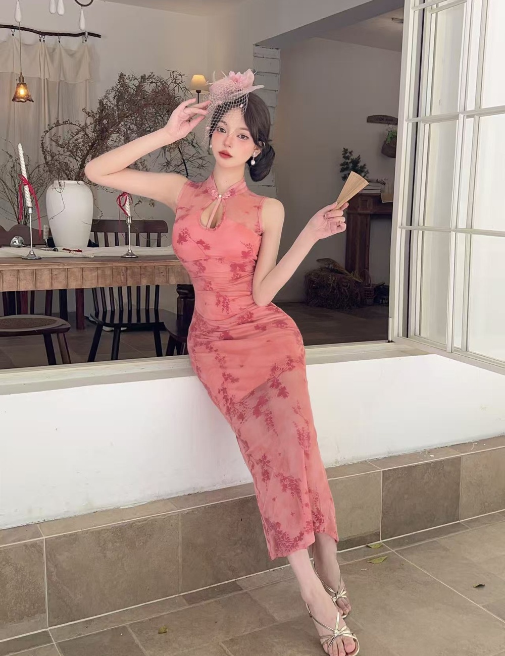 Lace tight dress long bottoming cheongsam