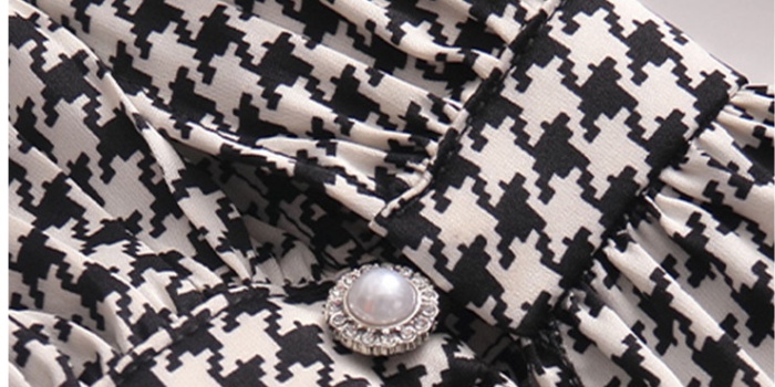 Houndstooth golden velvet split splice dress for women