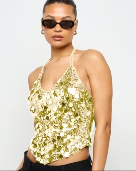 Party big sequins sling tops tight shiny vest for women