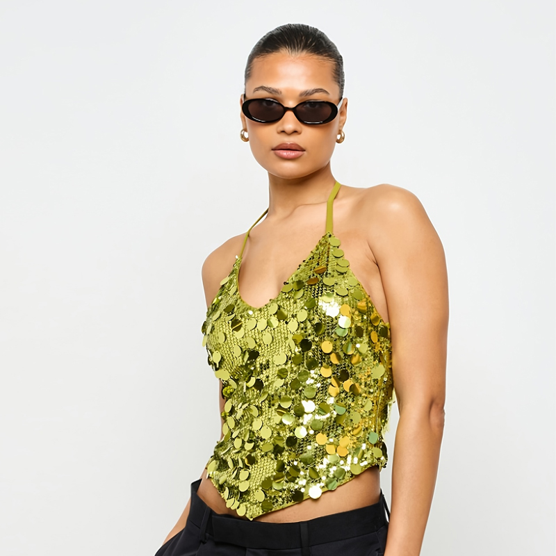 Party big sequins sling tops tight shiny vest for women