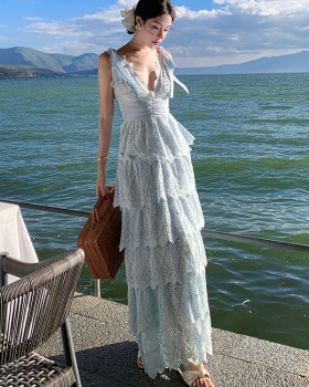 Lotus leaf edges long dress dress for women