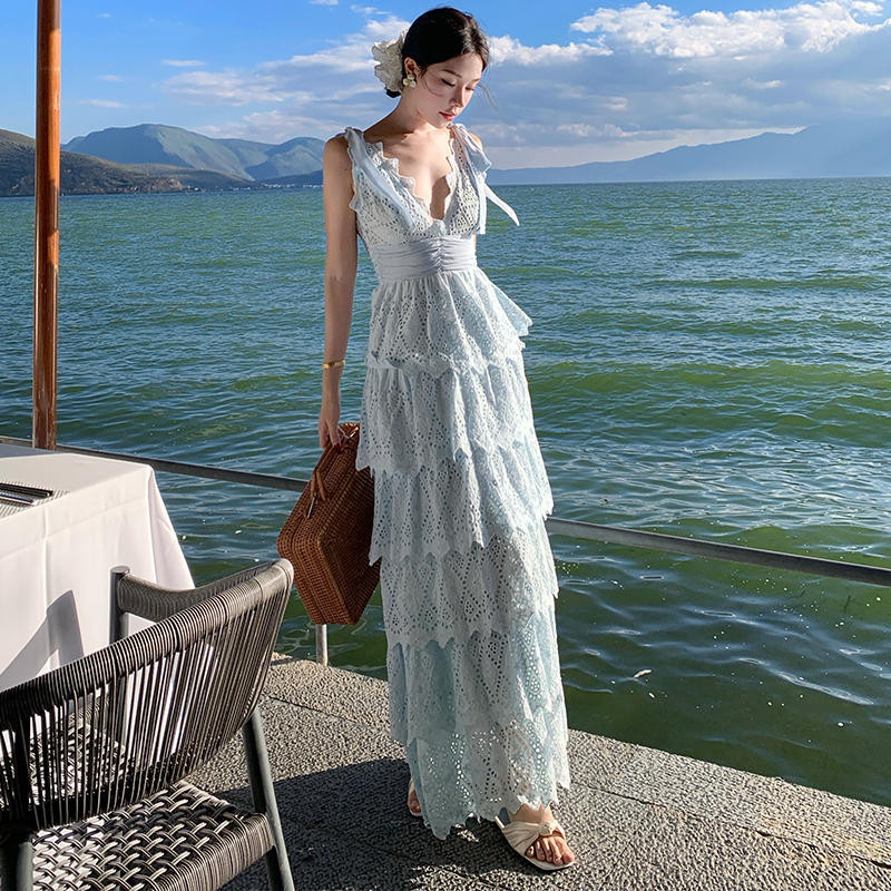 Lotus leaf edges long dress dress for women