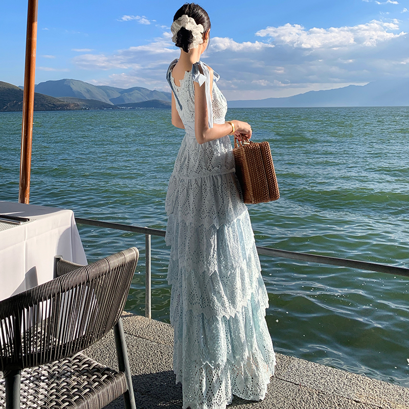 Lotus leaf edges long dress dress for women