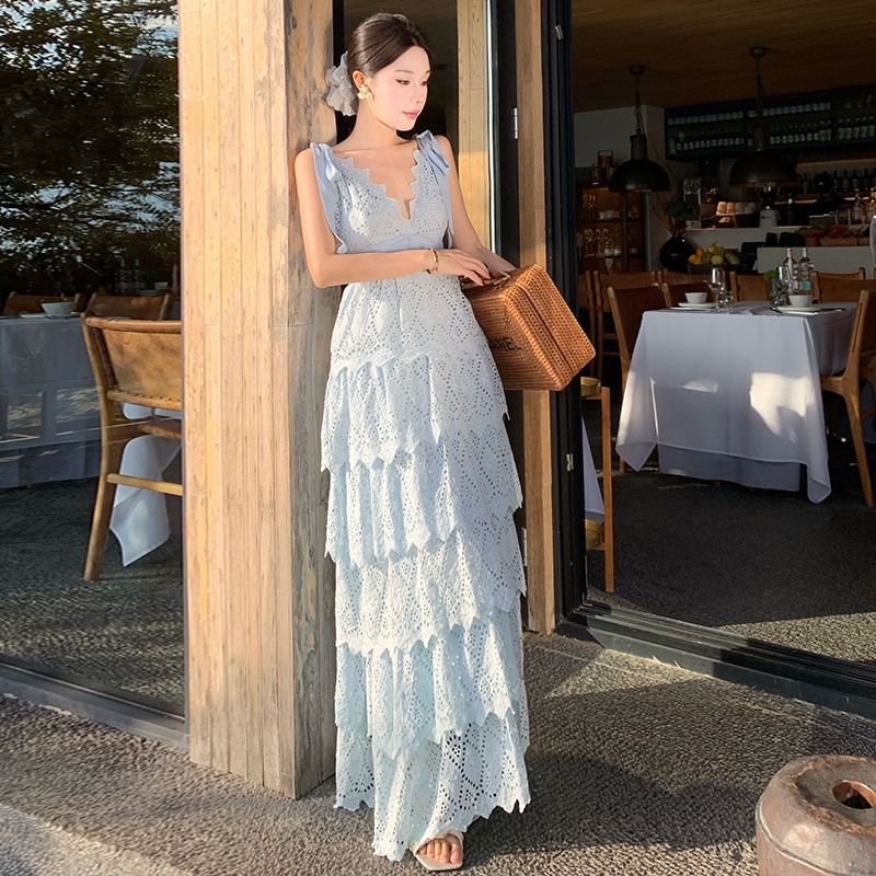 Lotus leaf edges long dress dress for women