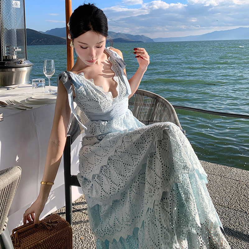 Lotus leaf edges long dress dress for women