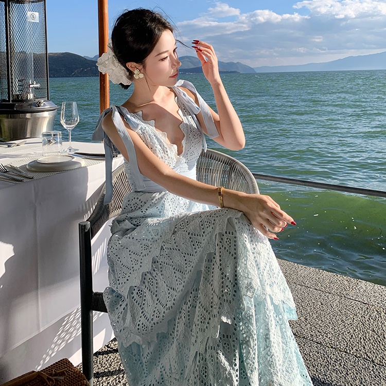 Lotus leaf edges long dress dress for women