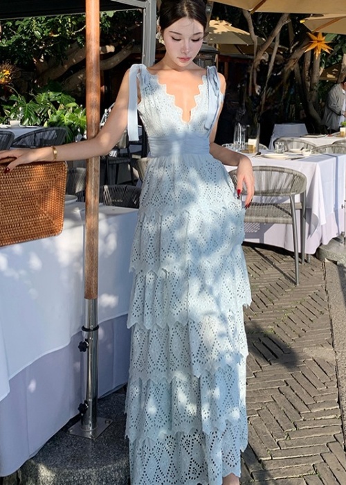 Lotus leaf edges long dress dress for women