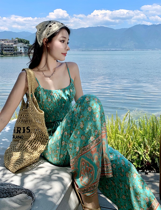 Elastic small sling high waist long pants a set