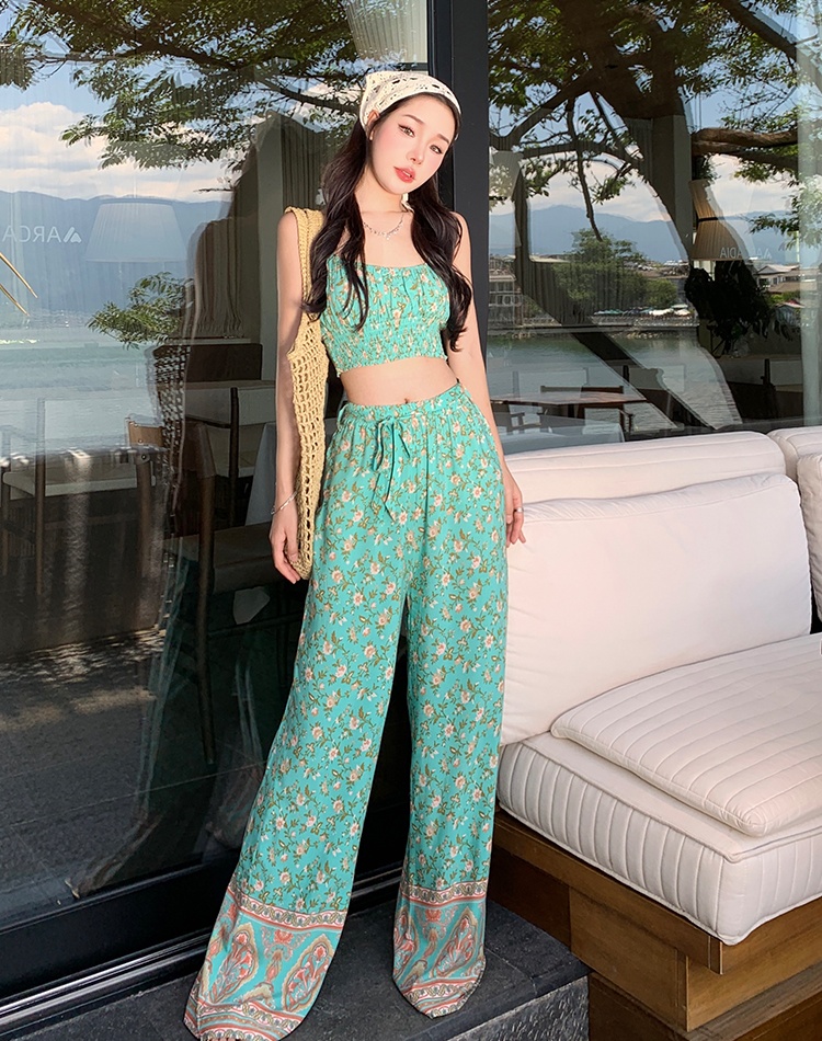 Elastic small sling high waist long pants a set