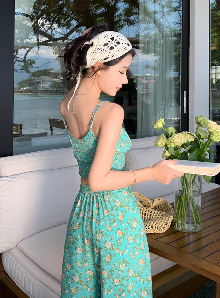 Elastic small sling high waist long pants a set