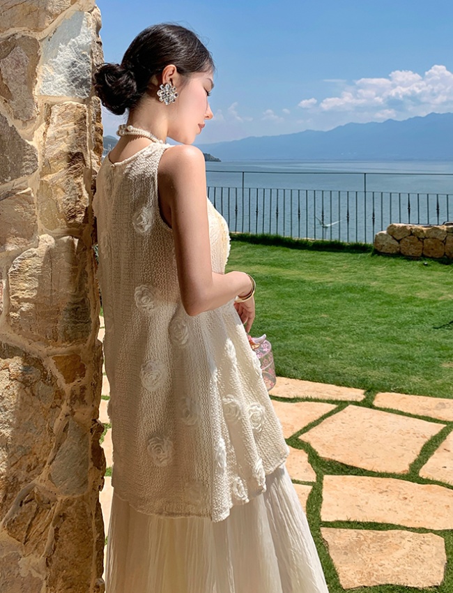 Irregular flowers vest A-line skirt 2pcs set