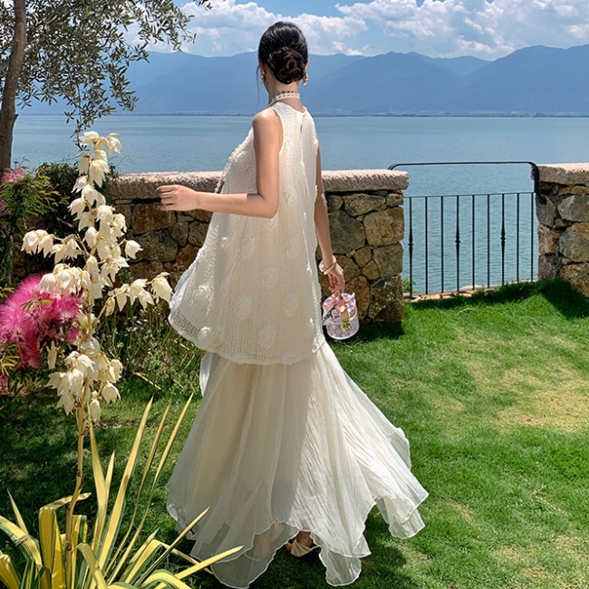 Irregular flowers vest A-line skirt 2pcs set