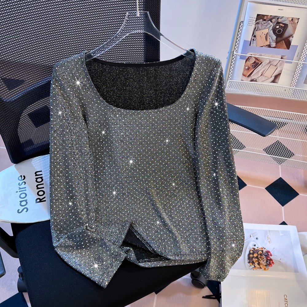 Spring U-neck tops long sleeve unique T-shirt