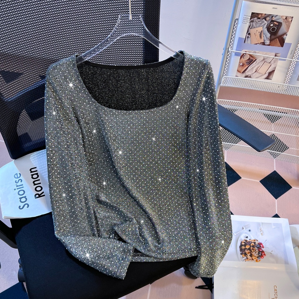 Spring U-neck tops long sleeve unique T-shirt