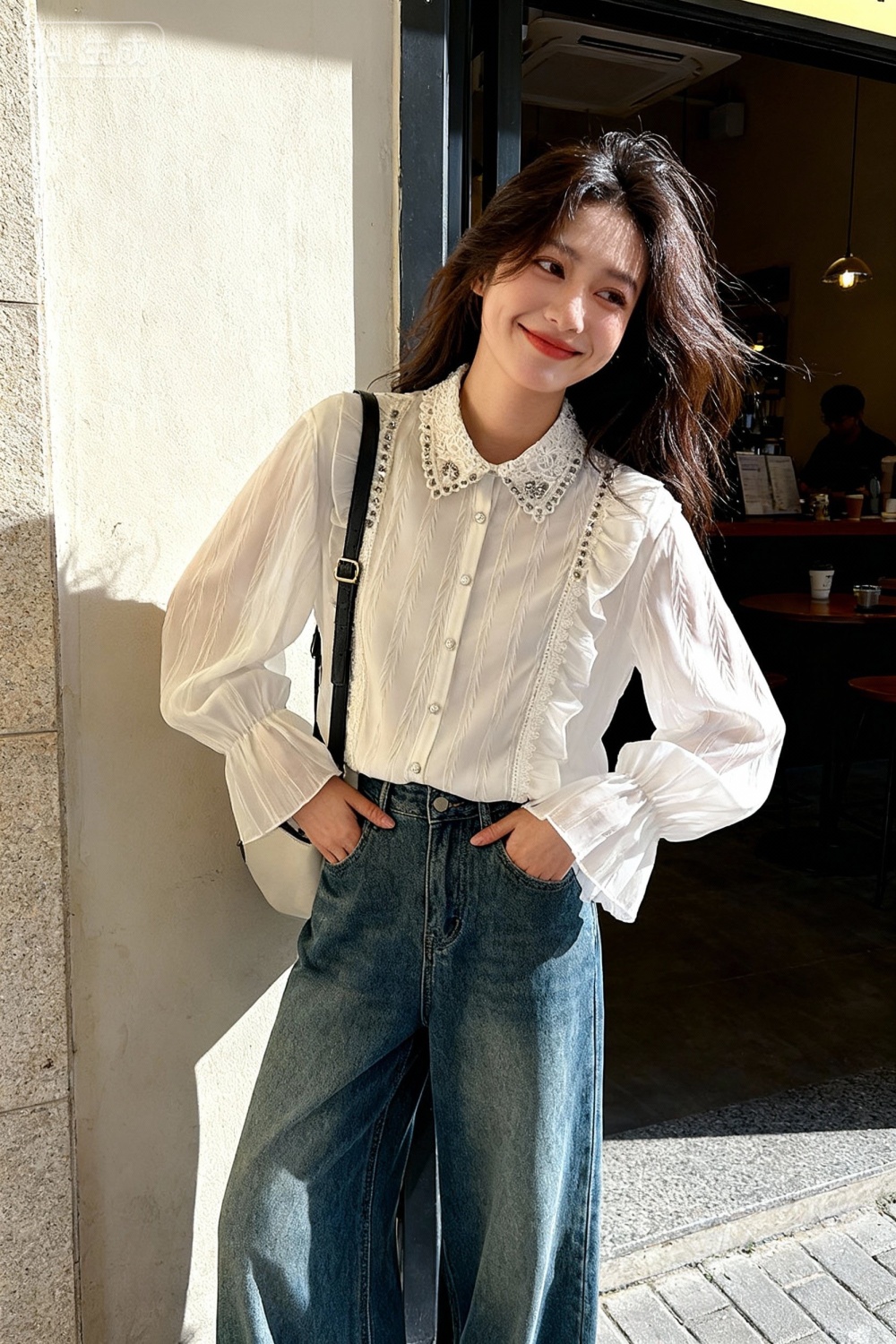 White rhinestone spring shirt