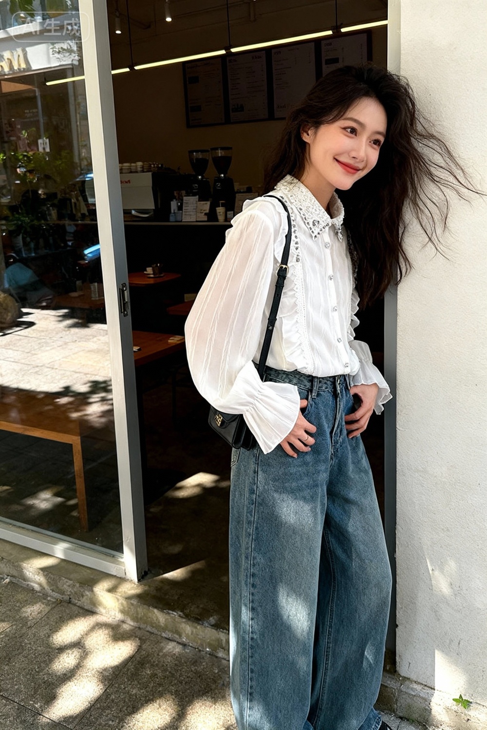 White rhinestone spring shirt