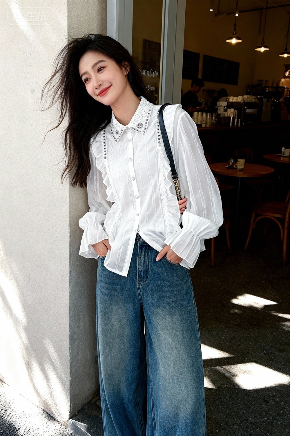 White rhinestone spring shirt