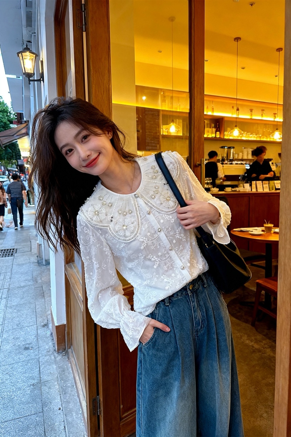Spring long sleeve shirt doll collar tops for women