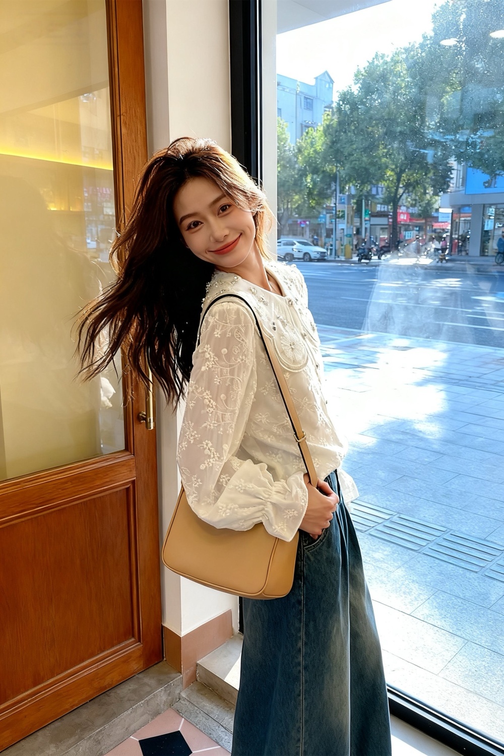 Spring long sleeve shirt doll collar tops for women