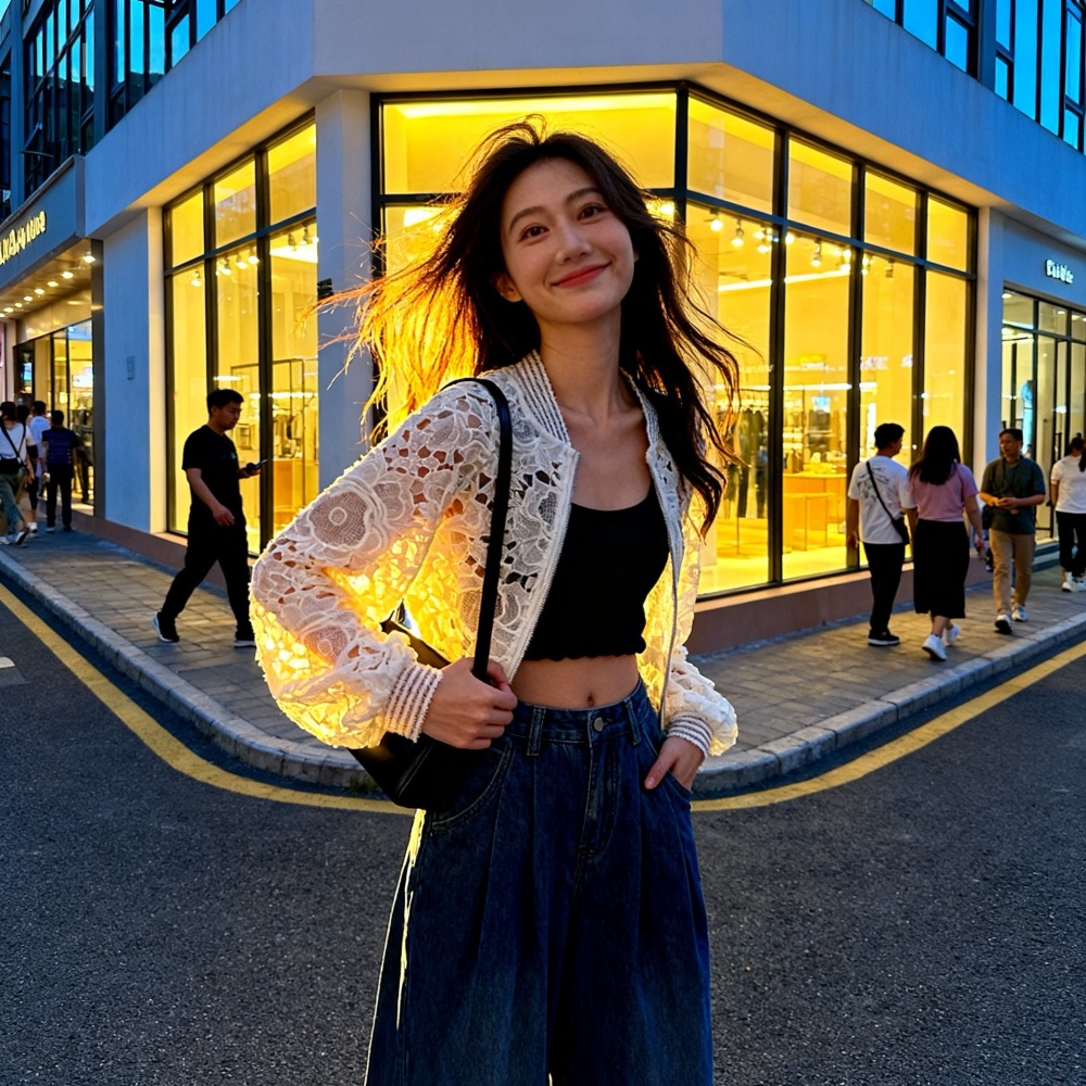 Korean style crochet short tops spring hollow cardigan