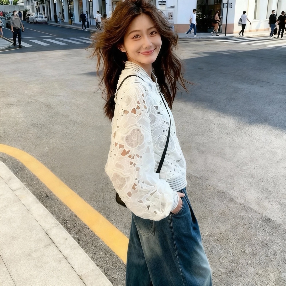 Korean style crochet short tops spring hollow cardigan