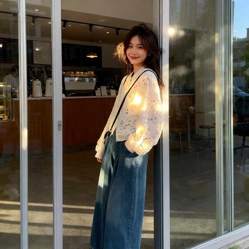 Korean style crochet short tops spring hollow cardigan