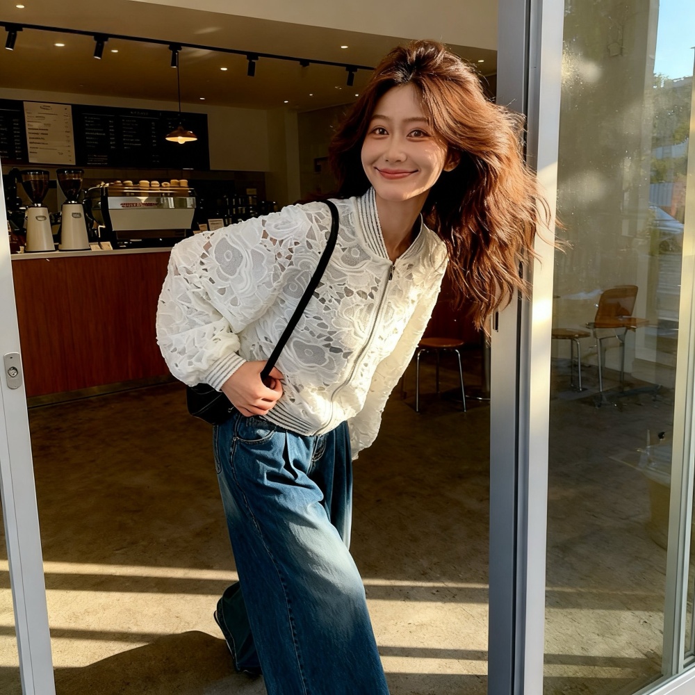 Korean style crochet short tops spring hollow cardigan