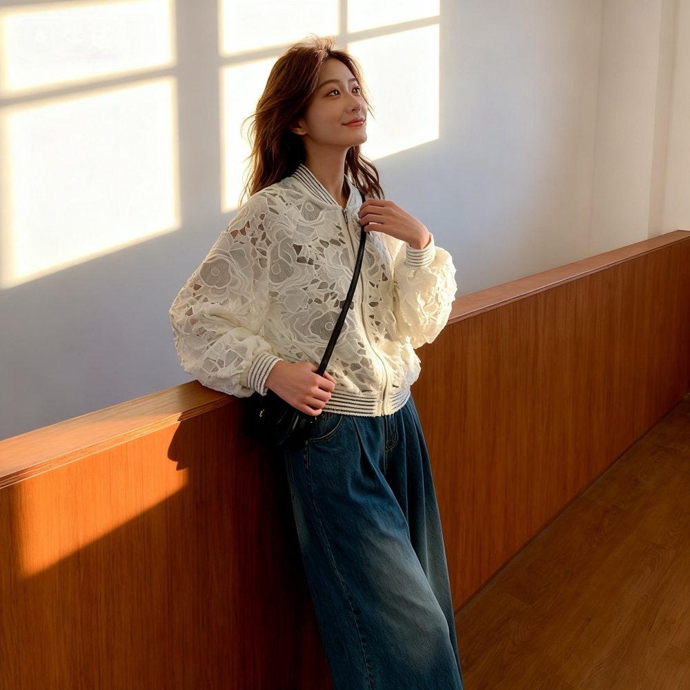 Korean style crochet short tops spring hollow cardigan