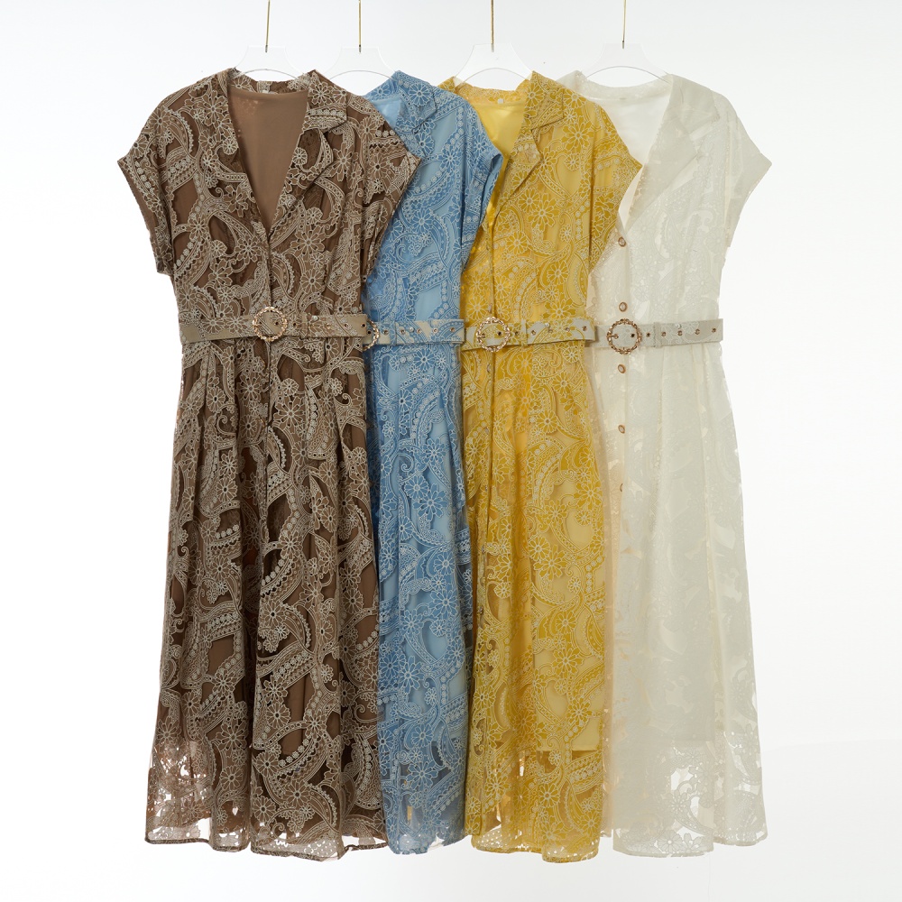 Lace breasted business suit elegant embroidered flowers dress