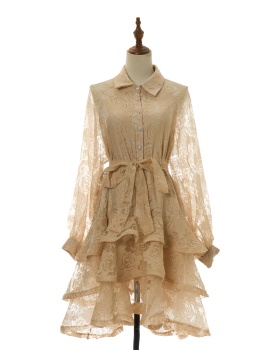 Retro dress lotus leaf edges long dress