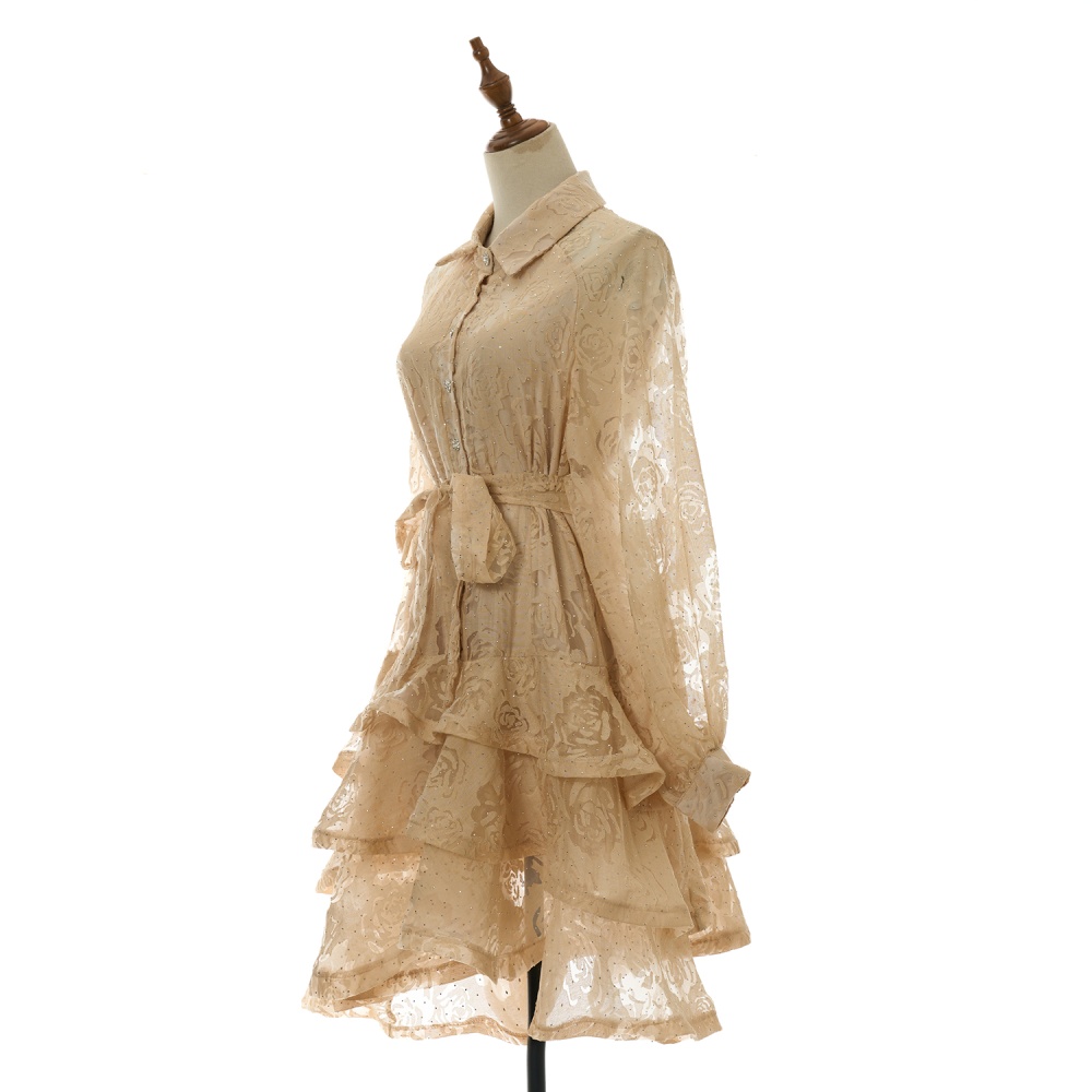 Retro dress lotus leaf edges long dress