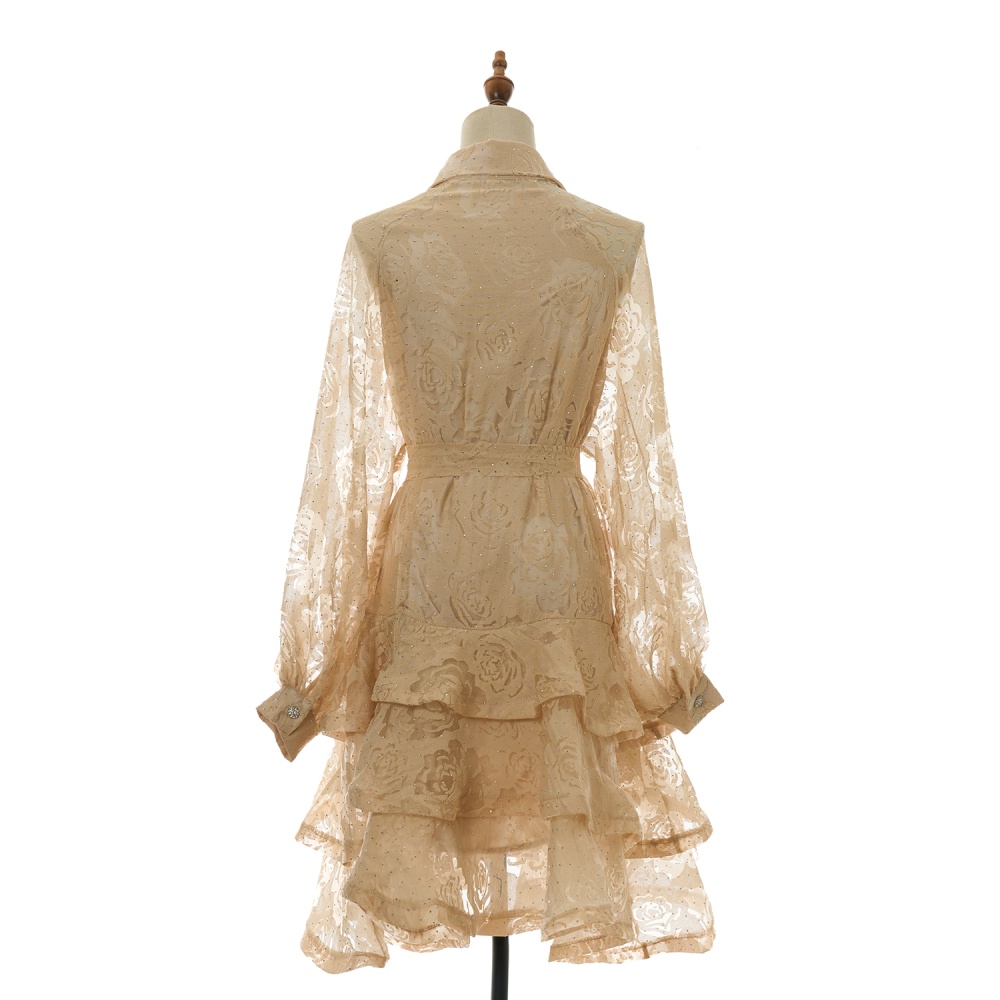 Retro dress lotus leaf edges long dress