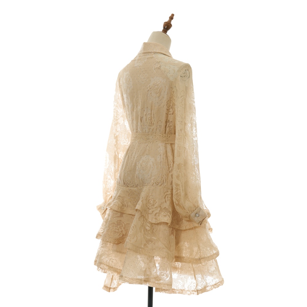 Retro dress lotus leaf edges long dress