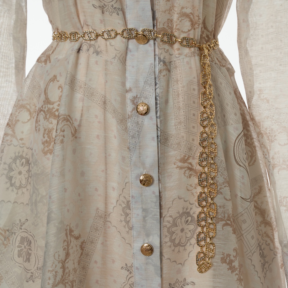 Printing long sleeve splice big skirt lapel short dress