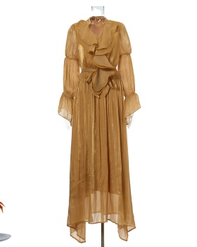 V-neck fashion long dress trumpet sleeves temperament dress