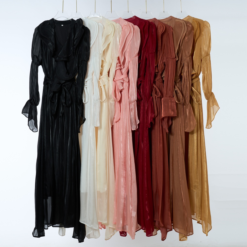 V-neck fashion long dress trumpet sleeves temperament dress