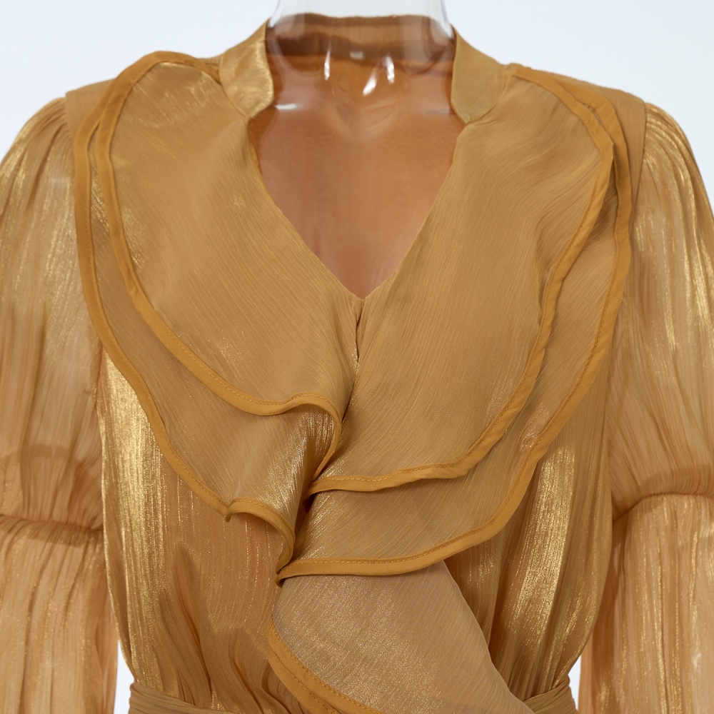 V-neck fashion long dress trumpet sleeves temperament dress