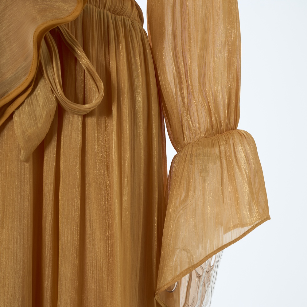 V-neck fashion long dress trumpet sleeves temperament dress